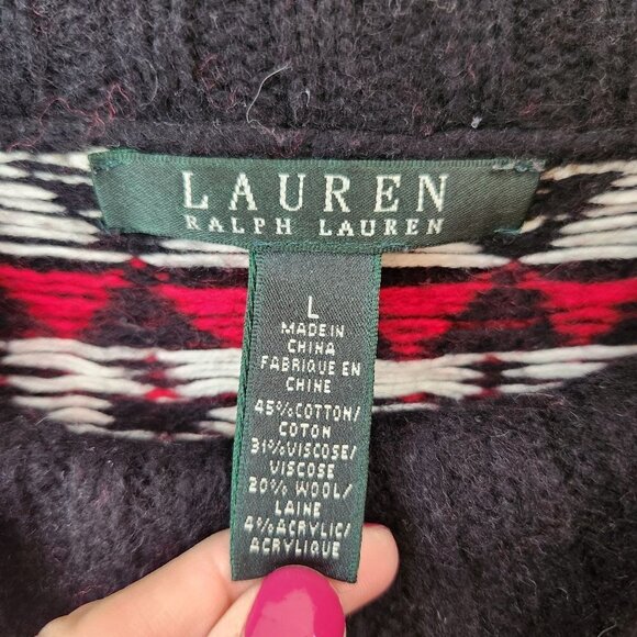 Lauren Ralph Lauren Wool Blend Aztec Southwestern Turtleneck Sweater Women's L - Picture 4 of 5